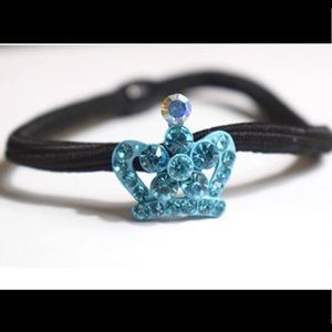 Princess Crown Ponytail Holder Blue Rhinestones